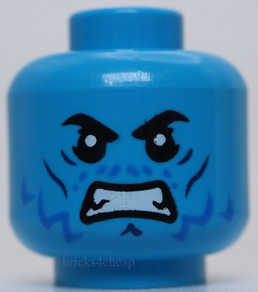 Lego Dark Azure Head Blue and Dark Blue Cheek Lines Wrinkles Grimace Smile