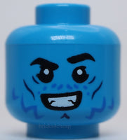 Lego Dark Azure Head Blue and Dark Blue Cheek Lines Wrinkles Grimace Smile