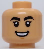 Lego Medium Tan Head Female Black Thick Brows Chin Dimple Gritted Teeth Smile