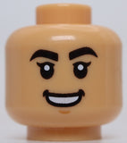 Lego Medium Tan Head Female Black Thick Brows Chin Dimple Gritted Teeth Smile