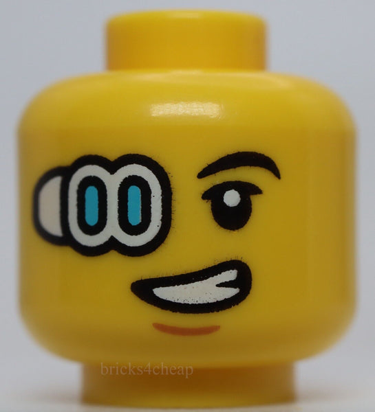 Lego Yellow Head Black Eyebrow White Medium Azure Cyborg Eyepiece Chin Dimple