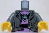 Lego Dark Bluish Gray Jacket Buttons Zipper Lavender and Black Striped Shirt