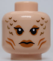 Lego Head Dual Sided Female Mermaid with Dark Brown Sad Eyebrows and Tear Scales