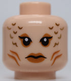 Lego Head Dual Sided Female Mermaid with Dark Brown Sad Eyebrows and Tear Scales