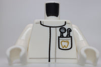 Lego White Torso Lab Coat with Pocket Dentist Mirror and Pick and Gold Tooth