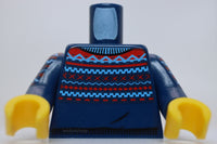 Lego Dark Blue Torso Knit Fair Isle Sweater Medium Blue and Red Lines Pattern