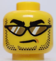 Lego Head Black Thick Eyebrows Mutton Chops Goatee Stubble Sunglasses Gold Lense
