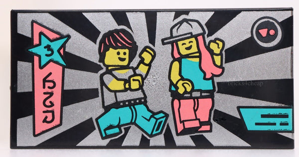 Lego 2x Black Tile 2 x 4 with Dancefloor Silver Sunburst 2 Dancers Pattern