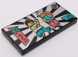 Lego 2x Black Tile 2 x 4 with Dancefloor Silver Sunburst 2 Dancers Pattern