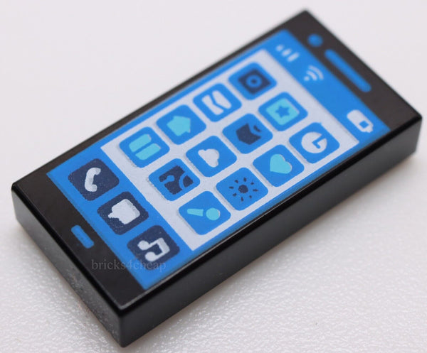 Lego 2x Tile Decorated 1 x 2 Blue White Cell Phone Smartphone Screen App Icons