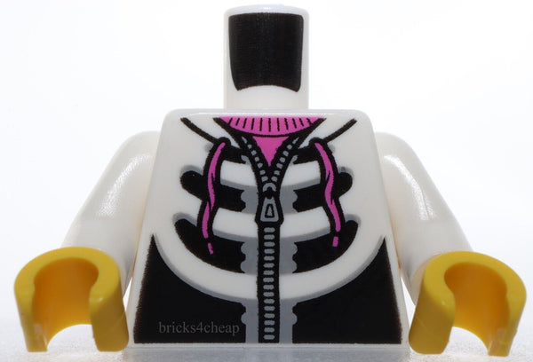 Lego Torso Black Light Bluish Gray Hoodie Zipper Skeleton Ribs Dark Pink Laces