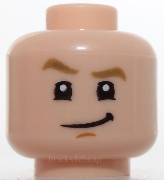 Lego Head  Dark Tan Eyebrows Medium Nougat Chin Dimple Lopsided Grin Raised Brow