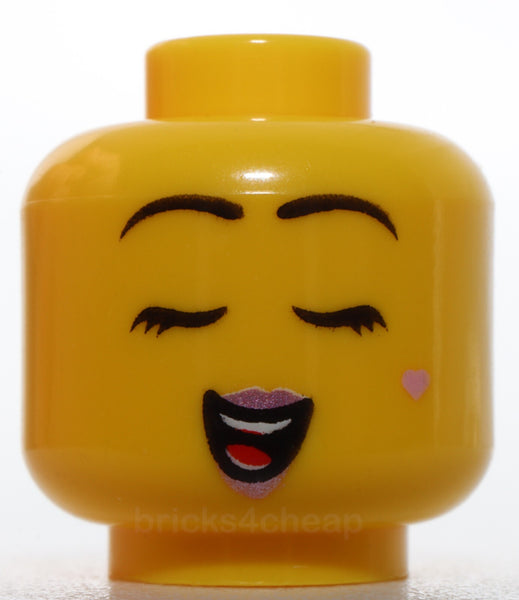 Lego Female Head Metallic Pink Lips Beauty Mark Open Mouth Smile Singing Pattern