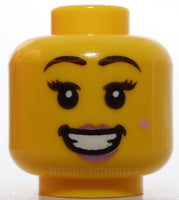 Lego Female Head Metallic Pink Lips Beauty Mark Open Mouth Smile Singing Pattern