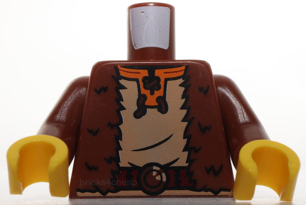 Lego Dark Brown Torso Tattered Jacket Dark Tan Shirt Orange Collar Belt