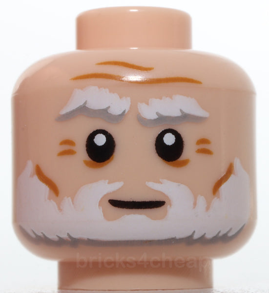 Lego Head White and Light Bluish Gray Thick Bushy Eyebrows and Beard Wrinkles