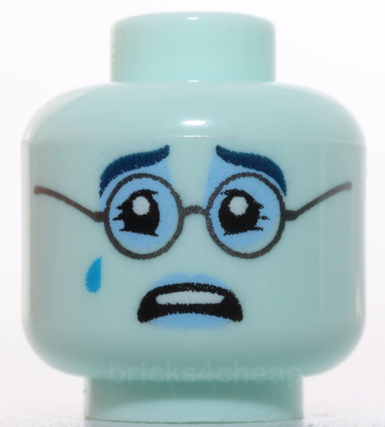 Lego Light Aqua Head Dark Bluish Gray Glasses Crying Angry Pattern