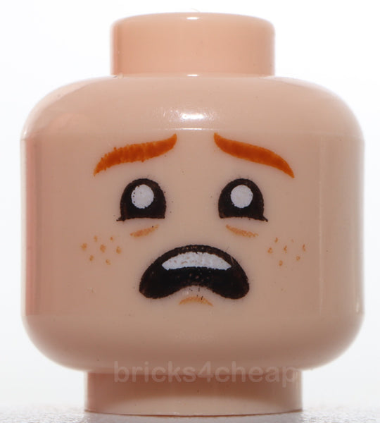 Lego Head Child Dark Orange Eyebrows Nougat Freckles Lopsided Grin Scared