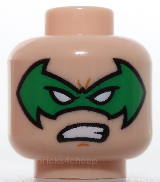 Lego Head Green Bat Shaped Domino Mask White Eyes Grin Fierce Pattern