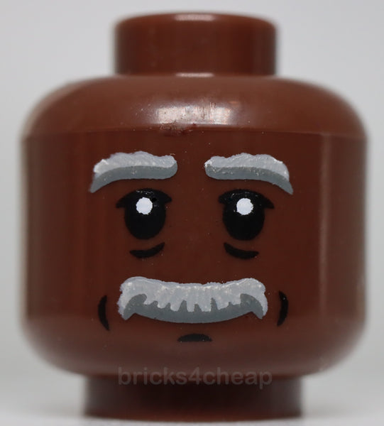 Lego Umber Head Light Bluish Gray Dark Bluish Gray Bushy Brows Moustache Grin