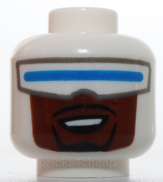 Lego Minifigure Head Wide Blue Visor Reddish Brown Lower Face with Black Goatee