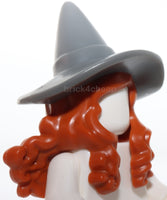 Lego Hair with Hat Long Hair 2 Braids over Shoulders Molded Witch Hat