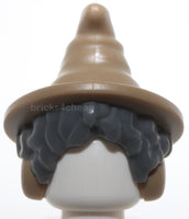 Lego Hat with Hair Short Bushy Dark Tan Pointed Hat Brim Ear Muffs