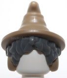 Lego Hat with Hair Short Bushy Dark Tan Pointed Hat Brim Ear Muffs