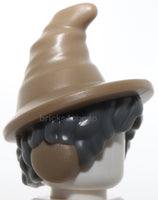 Lego Hat with Hair Short Bushy Dark Tan Pointed Hat Brim Ear Muffs