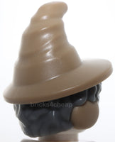 Lego Hat with Hair Short Bushy Dark Tan Pointed Hat Brim Ear Muffs