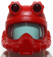 Lego Red Helmet Underwater Deep Diver Molded Trans Light Blue Visor Head Lamps