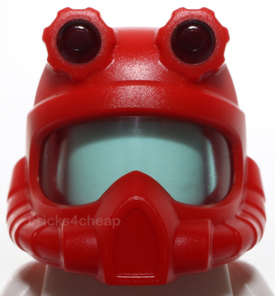 Lego Red Helmet Underwater Deep Diver Molded Trans Light Blue Visor Head Lamps