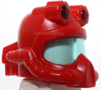 Lego Red Helmet Underwater Deep Diver Molded Trans Light Blue Visor Head Lamps