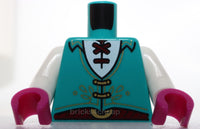 Lego Torso Vest Gold Filigree Clasps White Shirt Dark Red Laces Buckle Pattern