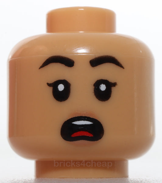 Lego Medium Tan Head Female Lopsided Grin Surprised Open Mouth Top Teeth Tongue