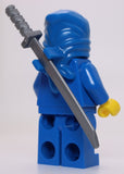 Lego Blue Ninja Minifigure with Pearl Light Gray Shamshir Katana Sword