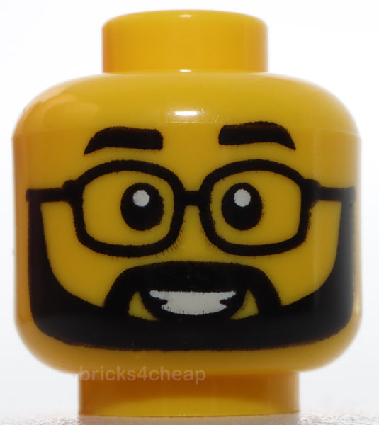 Lego Yellow Minifigure Head Black Eyebrows Glasses and Full Beard Open Mouth