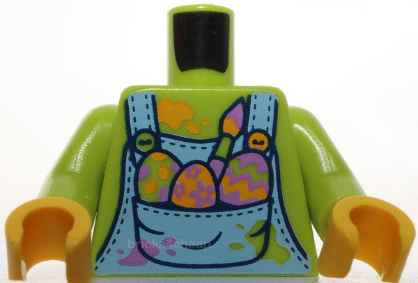 Lego Torso Bright Light Blue Overalls Decorated Eggs Paint Brush in Pockets