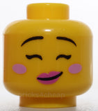 Lego Head Female Black Thin Eyebrows Single Eyelashes Bright Pink Cheeks