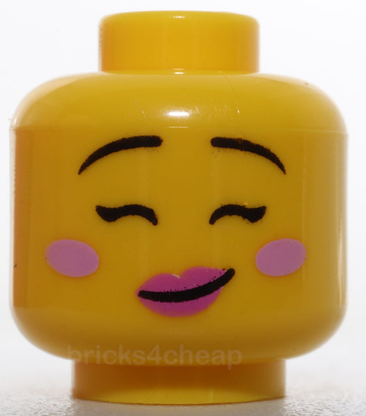 Lego Head Female Black Thin Eyebrows Single Eyelashes Bright Pink Cheeks