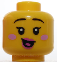 Lego Head Female Black Thin Eyebrows Single Eyelashes Bright Pink Cheeks