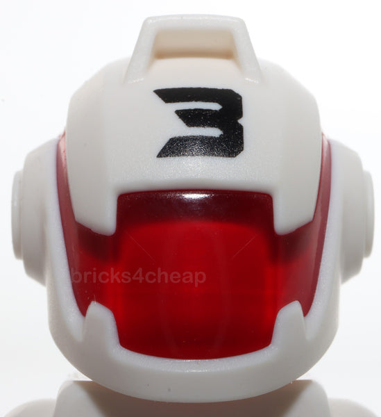 Lego Headgear Helmet Molded Trans Red Visor and Printed Black Number 3 Pattern