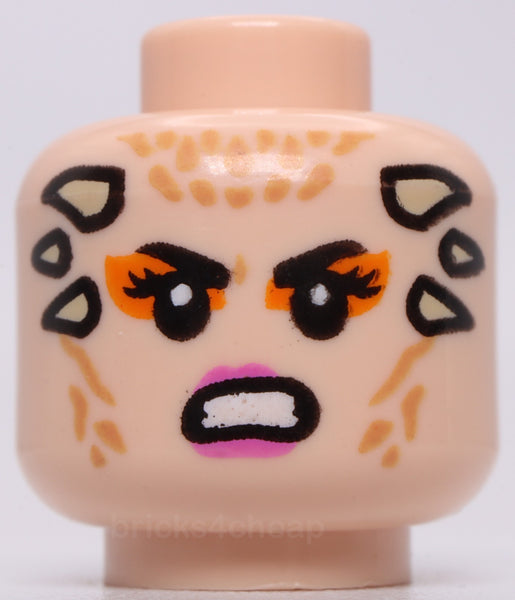 Lego Head Female Dark Pink Lips Dark Orange Eye Shadow Tan Horns Grimace Pattern