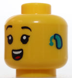 Lego Head Child Female Black Raised Eyebrows Dark Turquoise Hearing Aid Smile