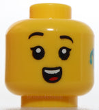 Lego Head Child Female Black Raised Eyebrows Dark Turquoise Hearing Aid Smile