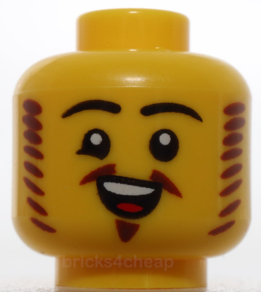 Lego Head Black Eyebrows Reddish Brown Mutton Chops and Van Dyke Beard