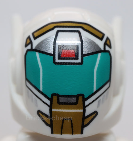 Lego Helmet with Ear Antennas Dark Turquoise Silver and Red Visor Gold Trim Jaw