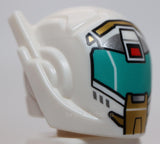 Lego Helmet with Ear Antennas Dark Turquoise Silver and Red Visor Gold Trim Jaw