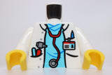 Lego White Torso Hospital Lab Coat Open Scrubs Red Silver Stethoscope ID Badge
