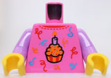 Lego Torso Shirt Birthday Cupcake Medium Lavender Candle Red Orange Azure Scroll